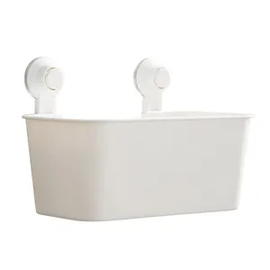 Household Wall Mounted Bathroom Storage Basket Plastic Vacuum Suction Cup Storage Box Toothbrush Holder For Bathroom