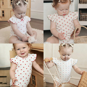Mono de bebé para niña con mangas con volantes, estampados bonitos, tela ligera de verano, body de bebé personalizado, pelele de bebé al por mayor - Product Image 3