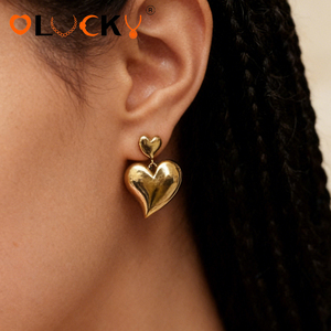 LUCKYJIU Fabricante de Joyería Personalizada, Pendientes de Acero Inoxidable Resistentes al Agua, Chapados <span class=keywords><strong>en</strong></span> Oro de 18k, con Forma de Corazón, para Mujer, Uso Diario - Product Image 3