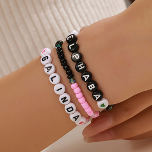 Acrylic <b>Bead</b> <b>Bracelet</b> Set With English Letter <b>Beads</b> Couple Matching Jewelry Gift For Valentine's Day Spring 2025 - Product Image 1