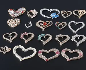Coque de téléphone à dos plat, 10 pièces, breloques en alliage cristal et métal, bijoux de décoration en forme de cœur avec strass
