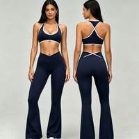 Ensemble de sport personnalisé avec soutien-gorge dos nu contrastant et short cycliste taille haute à séchage rapide pour femme – Idéal pour la gym, le Pilates et le yoga
