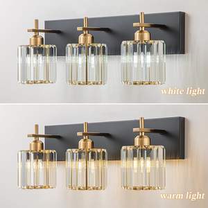 Maßgefertigte Kristall-Badezimmer-Waschtischleuchten in Schwarz-Gold mit 3 Leuchten über dem Spiegel Kristall-Wandbeleuchtung - Product Image 3