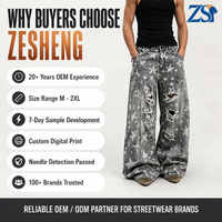 Zesheng – Jean baggy homme personnalisé, écologique, coupe mi-lourde, en denim déchiré et vieilli, jambe large, style streetwear, délavé