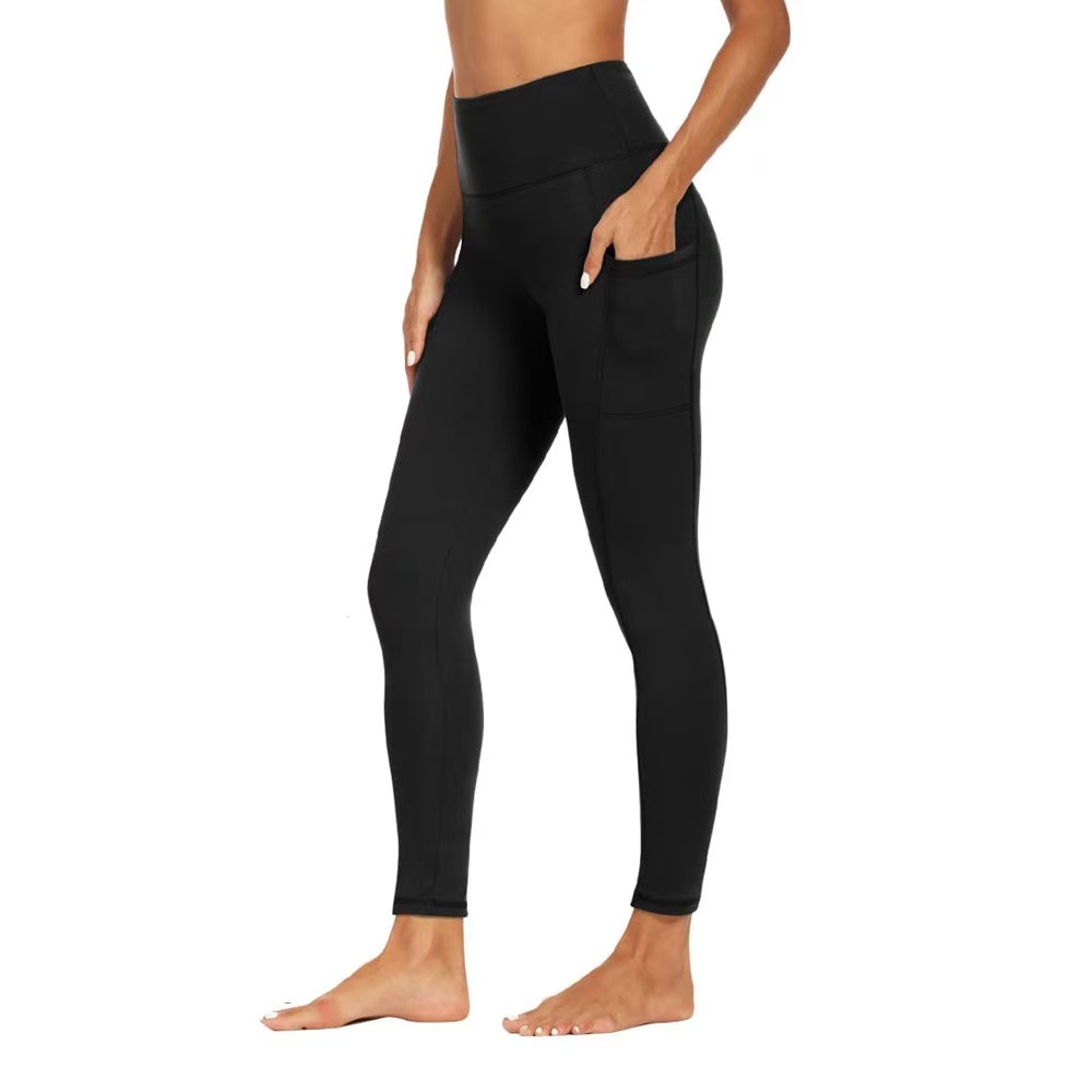 Women High Waist Side Pocket Yoga Leggings Tummy Control Butt Lift Stretch Breathable Gym Running Workout Sports Fitness Pants
