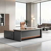 Meubles de bureau haut de gamme, bureau de direction en forme de L, grain de noyer, poste de travail exécutif avec armoire de rangement verrouillable pour salle de direction