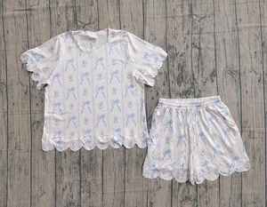 S0655 Traje de Baño Personalizado para Niña Pequeña, Estampado de Flores Azul Claro y Lazos Rosas, Traje de Baño de Manga Larga al por Mayor - Product Image 5