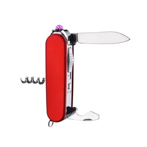 Multi-function USB Rechargeable Double Arc Lighter With Knife Opener Screwdriver Outdoor Metal Lighter