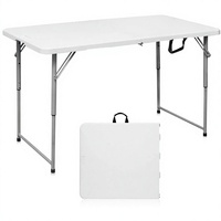 Mesa Plegable Portátil Resistente de Plástico de 4 Pies, Plegable por la Mitad, Altura Ajustable, con Asa de Transporte, Muebles para Exteriores