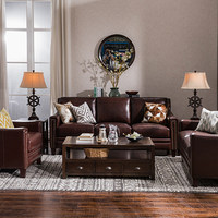 Canapé en cuir véritable de style américain pour petit appartement, ensemble complet pour salon, style artistique vintage, rangée droite deux-trois places