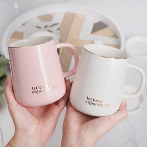 Ensemble de tasses en céramique avec couvercle et cuillère, design simple pour couple, couleur unie, pour le petit-déjeuner, idéal comme cadeau - Product Image 6