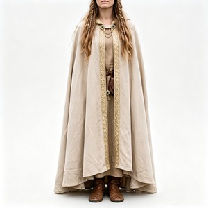 Mantello Lungo Medievale Vichingo da Donna con Bordo in Pizzo Dorato, <span class=keywords><strong>Cappa</strong></span> con Cappuccio Vintage Rinascimentale per LARP, Feste a Tema Halloween e Cosplay - Product Image 1