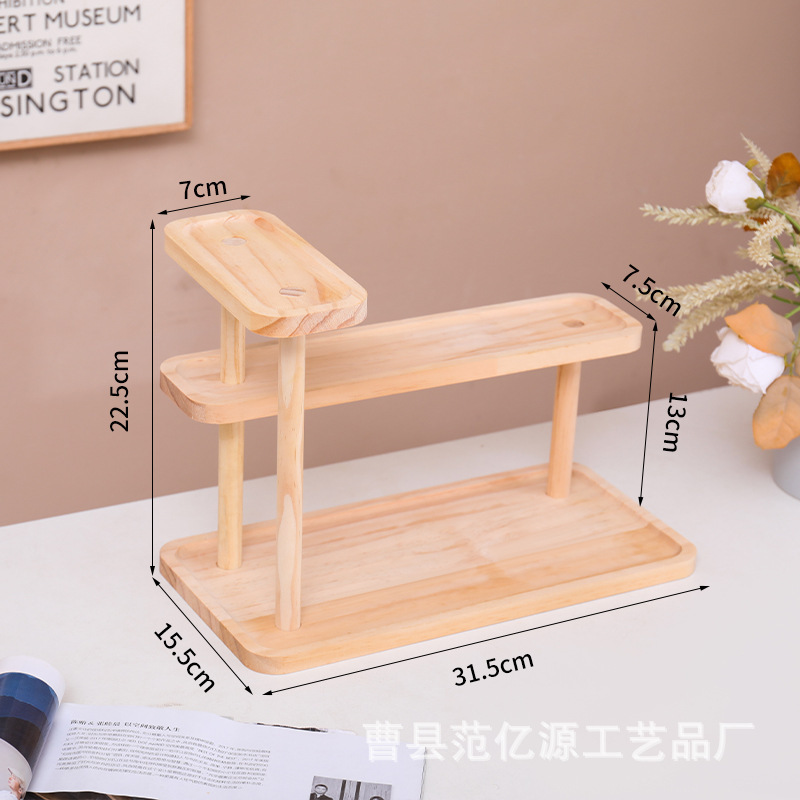 Three-tier long tray shelf [natural wood color]