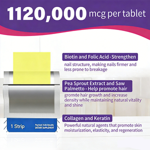โรงงานผลิตแผ่นอมบำรุงผมและเล็บสูตรวีแกนเพื่อสุขภาพ ลดเลือนริ้วรอย ผิวกระจ่างใส ด้วยไบโอตินและคอลลาเจน ราคาโรงงาน (OEM/ODM) - Product Image 5
