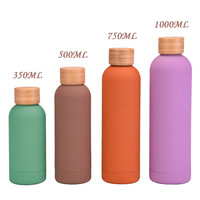 Botol Vakum Portabel dengan Tutup Kayu Bambu Termos Dinding Ganda Stainless Steel