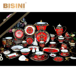 Deutschland 24K Keramik Geschirr Set/Luxus BISINI Bone China Geschirr Set in 70 Stück Porzellan Kaffee Set und mit Teekanne