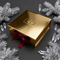 Boîte cadeau rigide en carton doré avec logo personnalisé Fivefine, estampage à chaud doré, pour Noël, anniversaires, fêtes - Emballage de luxe