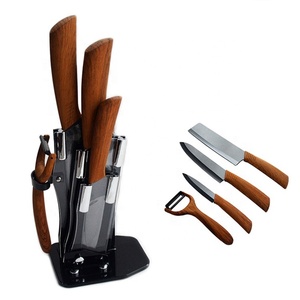 Precio barato de madera de 5pc de la <span class=keywords><strong>cocina</strong></span> de cerámica <span class=keywords><strong>juego</strong></span> de <span class=keywords><strong>cuchillos</strong></span> con bloque de acrílico - Product Image 1