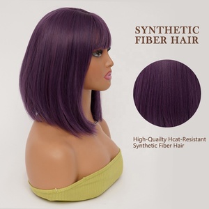 ผมตรงสีม่วงแบบสังเคราะห์ทนความร้อนสูง ความหนาแน่น 150% ปรับได้ ไม่ต้องใช้กาวติด  แบบลูกไม้ด้านหน้า  ขายส่งตามสั่ง Xouje - Product Image 4