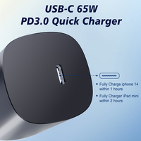 Pengisi Daya USB-C GAN Mini 65W Universal / Adaptor AC Perjalanan untuk Ponsel / Laptop