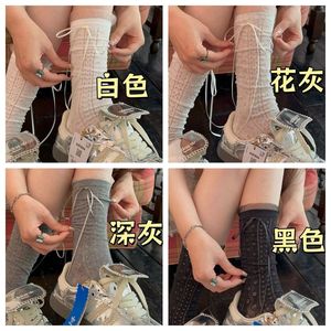 Women's Slouch <b>Socks</b> Thin Lace Bow Pattern Breathable Sweat Absorbing For Spring Summer Fashion <b>Long</b> Stockings White Black Gray - Product Image 3