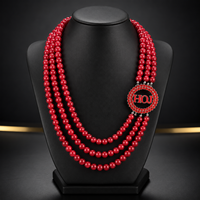 Collier élégant pour femmes, à porter en soirée, avec perles rouges et lettres maçonniques HOJ, bijoux personnalisés pour les membres des organisations sociales OES OGC, pour un anniversaire