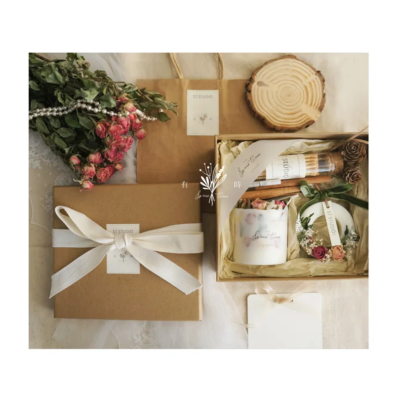 Kotak Bunga Mewah Kustom Hadiah Baru Set Hadiah Lilin Bisnis Perusahaan Pernikahan untuk Tamu