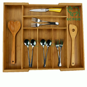 Expandable Kitchen Cabinet Organizer Bamboo Silverware Drawer Wooden Kitchen Utensil Holder and <b>Cutlery</b> Tray - Product Image 1