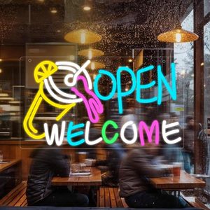 Letreros de bienvenida abiertos, neón LED regulable, alimentado por USB, luz ambiental, decoración para escaparates, luz indicadora de calle, personalizado 5v - Product Image 6