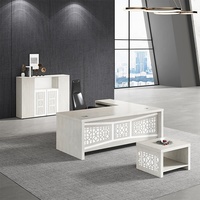 Bureau de gestion sculptée, meuble d'angle en mélamine blanche en forme de l, vente en gros, d'usine