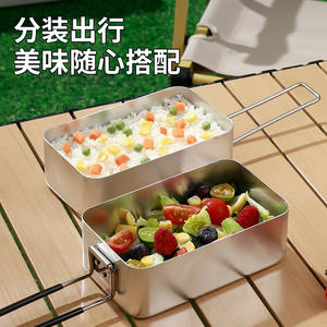 กล่องอาหารกลางวันอลูมิเนียมกลางแจ้งทรงสี่เหลี่ยมผืนผ้าแบบพกพาพร้อมที่จับทนความร้อนสำหรับการตั้งแคมป์ปิกนิกและการให้ความร้อนในรถยนต์ - Product Image 2