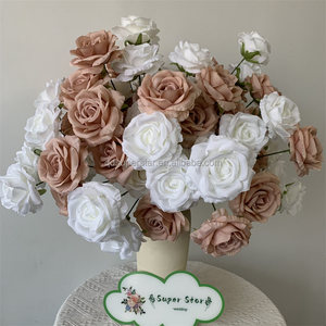 E-577 kualitas tinggi dekorasi rumah pernikahan bunga mawar buatan 3 kepala buket mawar bunga semak bunga mawar sutra - Product Image 2