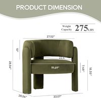 Chaise d'appoint en velours vert moderne Chaise confortable à 3 pieds avec accoudoirs latéraux pour le salon et la chambre à coucher pour la lecture