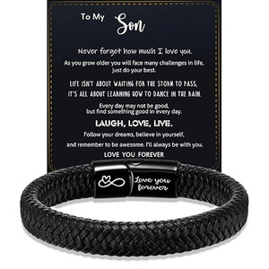 Magnetic Stainless Steel <b>Leather</b> <b>Bracelet</b> Handmade Woven Heart Engraved Men's Gift Jewelry - Product Image 4