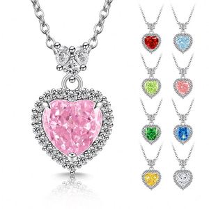 Collar para Mujer con Zirconia Completa, Collar de Corazón Brillante con Gemas de Colores, Collar de Corazón de Flor, Collar de Diamantes de Alto Carbono Brillantes - Product Image 1