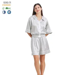 OEKO-TEX 100 Set di pigiama in seta manica corta camicia Charmeuse da donna con personalizzato