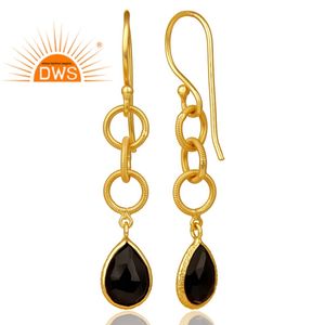 Boucles d'oreilles populaires en argent massif plaqué or indien, bijoux en gros, boucles d'oreilles en onyx noir naturel - Product Image 3