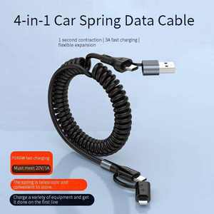 สายดาต้า USB เป็น C ชนิดสปริงสำหรับรถยนต์ PD 90องศาสายชาร์จโทรศัพท์ TPU สำหรับ iPhone และ Samsung - Product Image 6