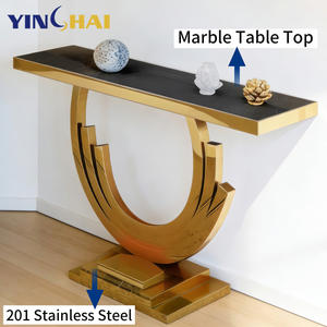 モダンなステンレススチールゴールドマーブルコンソールテーブル多機能リビングルーム寝室ダイニングエントランスホール家具 - Product Image 2