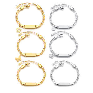 G1373 increspato placcato oro <span class=keywords><strong>bambino</strong></span> <span class=keywords><strong>bambino</strong></span> catena in acciaio inox fascino nome personalizzato gioielli personalizzati all'ingrosso bracciali per i bambini - Product Image 2