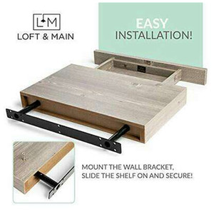 Wall <strong>Floating</strong> Shelves - Decorative Wood <strong>Nightstand</strong> <strong>Floating</strong> Shelves with Drawer Easy to Mount Shelves with Black Brackets - Product Image 5