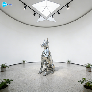 Op maat gemaakt modern gepolijst roestvrijstalen <span class=keywords><strong>Doberman</strong></span> sculptuurmodel met aangepaste kleuren en spiegelglans voor buitendecoratie - Product Image 1