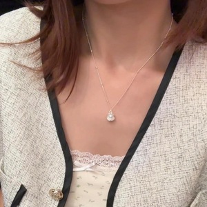 Collier pendentif en argent sterling S925 avec un seul diamant, larmes de sirène, design élégant et haut de gamme, invisible et transparent, perle luxueuse - Product Image 2