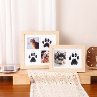 Almohadilla de Tinta DIY Hecha a Mano para Huellas de Perros y Gatos, Sin Lavado, Cuadrada de Dos/Cuatro Rejillas, Material MDF de 8 Pulgadas para Montaje en Pared