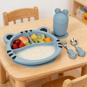 Assiettes antidérapantes pour tout-petits, divisées, incassables, avec ventouse, 100% silicone de qualité alimentaire, ensemble de sevrage - Product Image 2