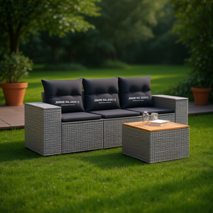 Ensemble de canapé de jardin en rotin gris 3 places, mobilier d'extérieur résistant aux intempéries, design contemporain - Product Image 2