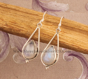 Pendientes de plata de ley 925 con piedra lunar de arcoíris Natural, joyería Bohemia hecha a mano con piedra de pera, para aniversario de boda - Product Image 5