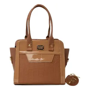 Sac fourre-tout pour femme Fana Amira, camel, M3744, doublure PU, fermeture à bouton, sac de voyage souple, motif alligator, poignée supérieure - Product Image 1