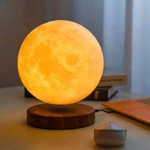 Magnetic Levitating Moon Lamp Warm Round Base 3 Single Color Floating Globe <b>Night</b> <b>Light</b> For Living Room - Product Image 3