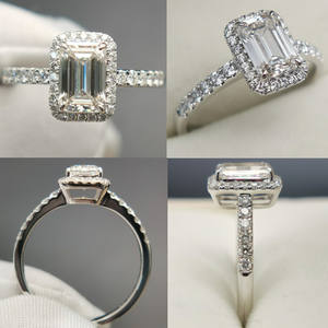 Anillos de Halo ocultos de corte esmeralda personalizados 0.5ct 1ct 2ct con diamantes cultivados en laboratorio Anillos de compromiso de oro de 14K 18K IGI para mujer - Product Image 4